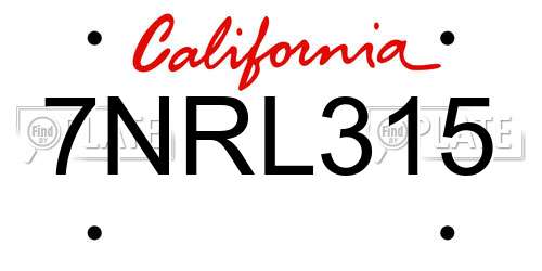 7NRL315 California License Plate