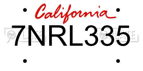 7NRL335 California License Plate
