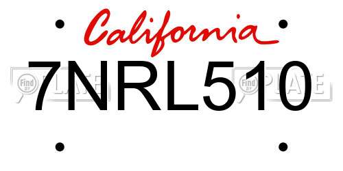 7NRL510 California License Plate