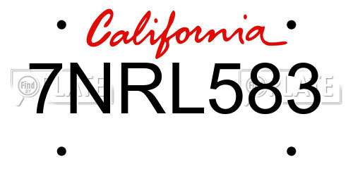 7NRL583 California License Plate