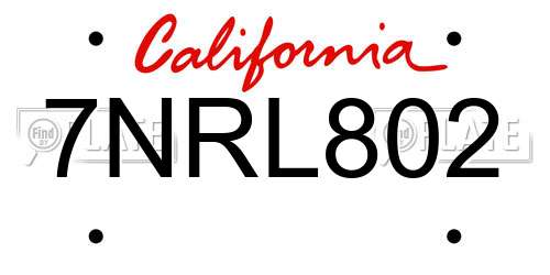 7NRL802 California License Plate