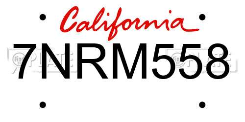 7NRM558 California License Plate
