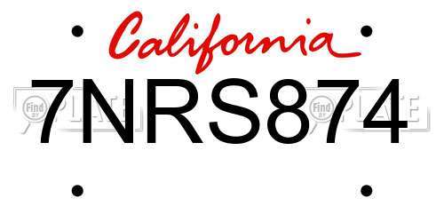 7NRS874 California License Plate