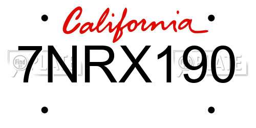 7NRX190 California License Plate