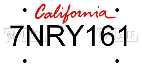7NRY161 California License Plate