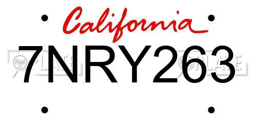 7NRY263 California License Plate