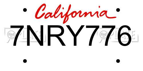 7NRY776 California License Plate