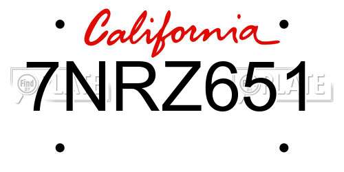 7NRZ651 California License Plate