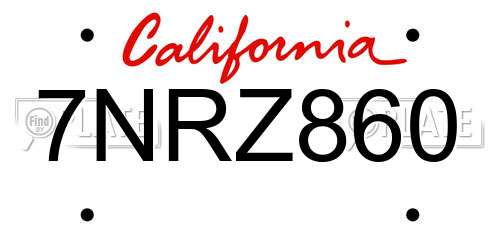 7NRZ860 California License Plate