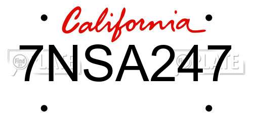7NSA247 California License Plate