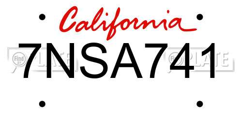 7NSA741 California License Plate