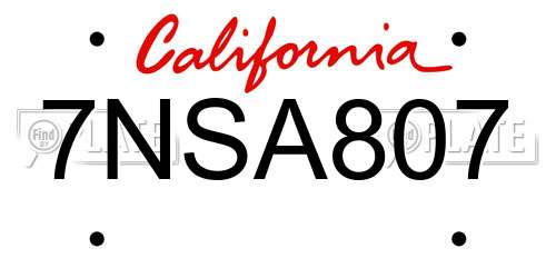 7NSA807 California License Plate