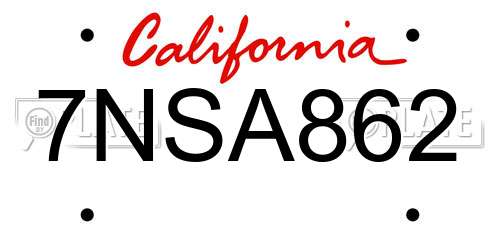 7NSA862 California License Plate