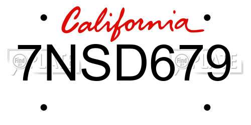 7NSD679 California License Plate