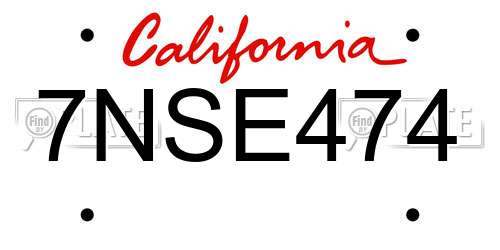 7NSE474 California License Plate