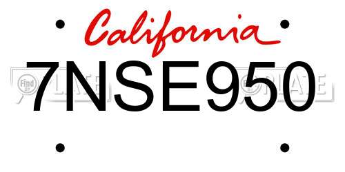 7NSE950 California License Plate