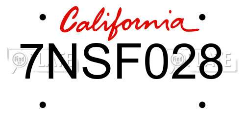 7NSF028 California License Plate