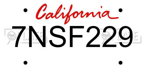 7NSF229 California License Plate