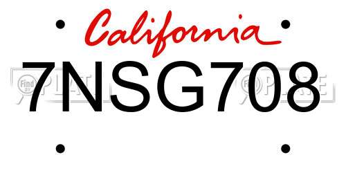 7NSG708 California License Plate