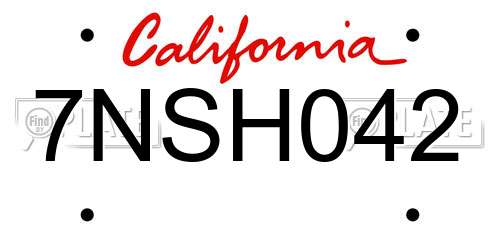 7NSH042 California License Plate