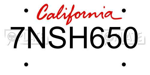 7NSH650 California License Plate