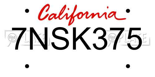 7NSK375 California License Plate
