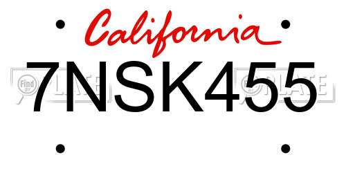 7NSK455 California License Plate