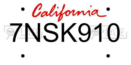 7NSK910 California License Plate