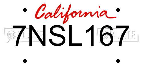 7NSL167 California License Plate