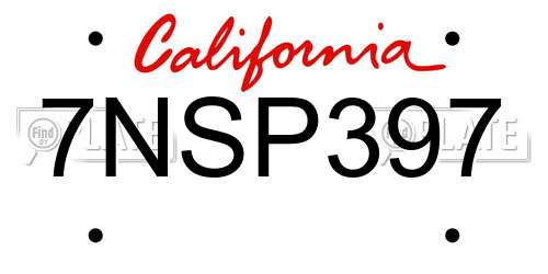 7NSP397 California License Plate