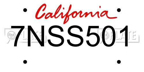 7NSS501 California License Plate