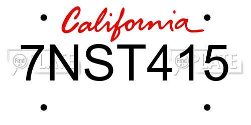 7NST415 California License Plate