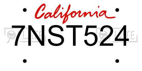 7NST524 California License Plate