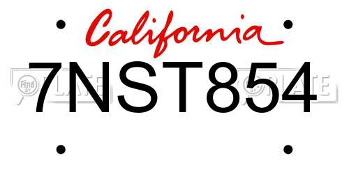 7NST854 California License Plate