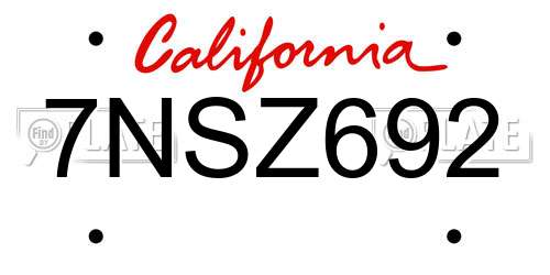 7NSZ692 California License Plate
