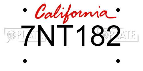 7NT182 California License Plate