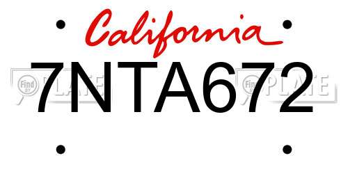 7NTA672 California License Plate