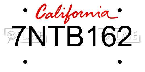 7NTB162 California License Plate