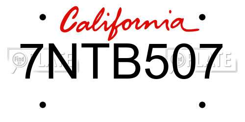 7NTB507 California License Plate