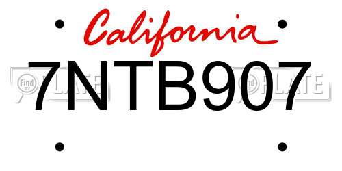 7NTB907 California License Plate