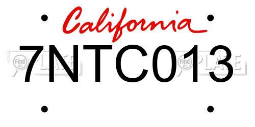 7NTC013 California License Plate
