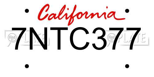 7NTC377 California License Plate