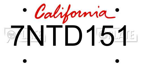 7NTD151 California License Plate