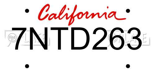 7NTD263 California License Plate