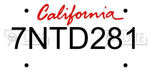 7NTD281 California License Plate