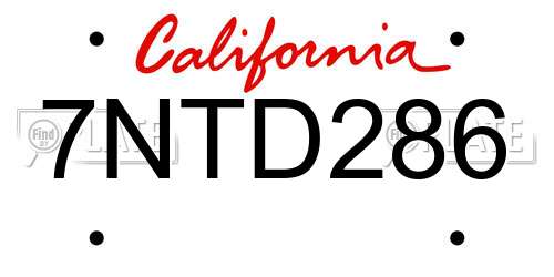 7NTD286 California License Plate