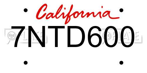 7NTD600 California License Plate