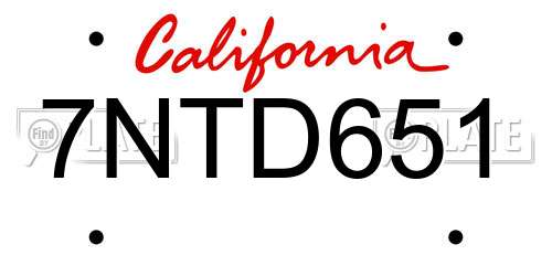 7NTD651 California License Plate