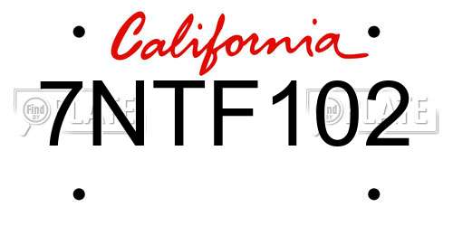 7NTF102 California License Plate