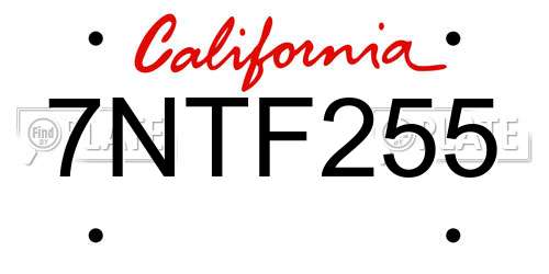 7NTF255 California License Plate